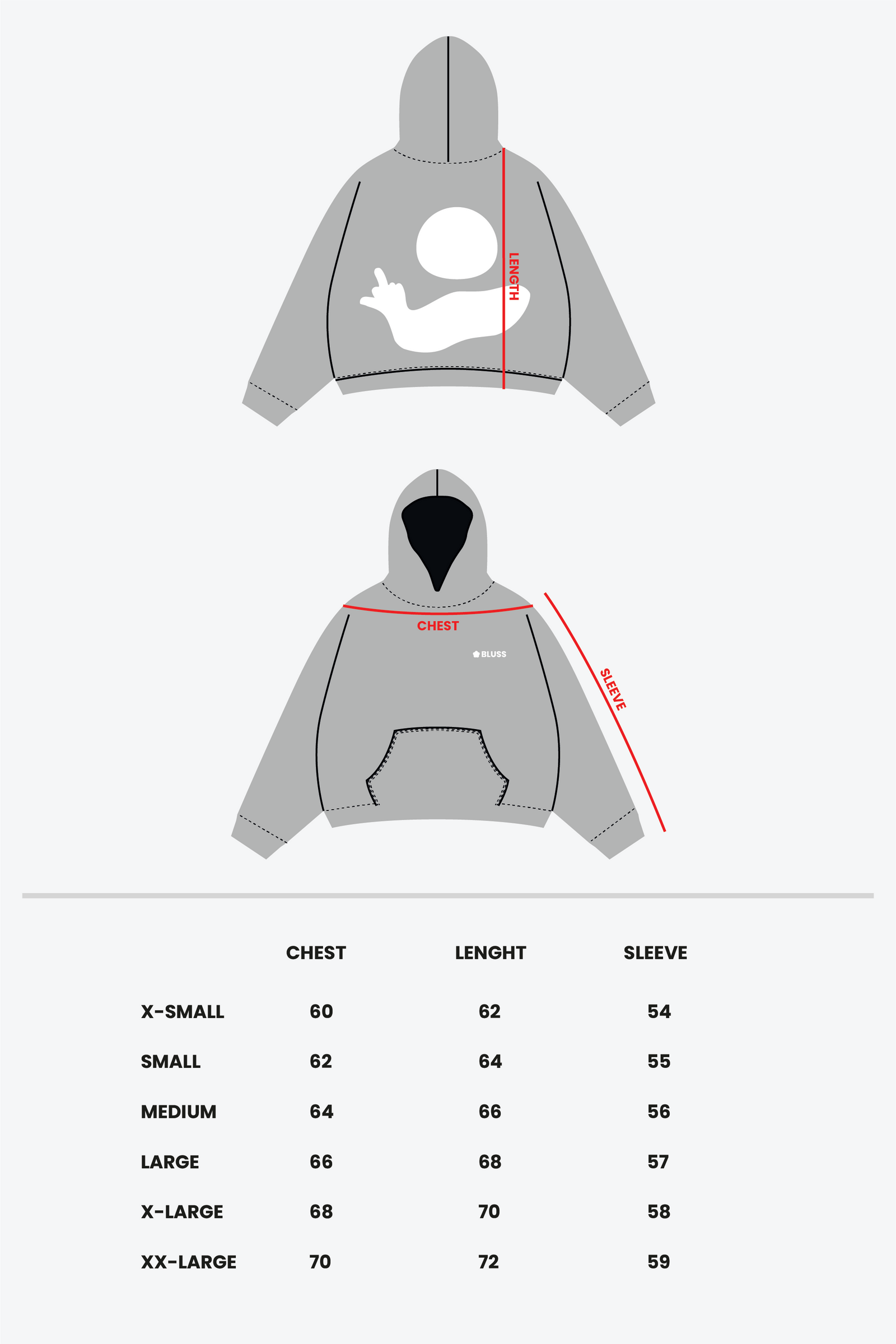 Size chart - GREY F*CKING HOODIE