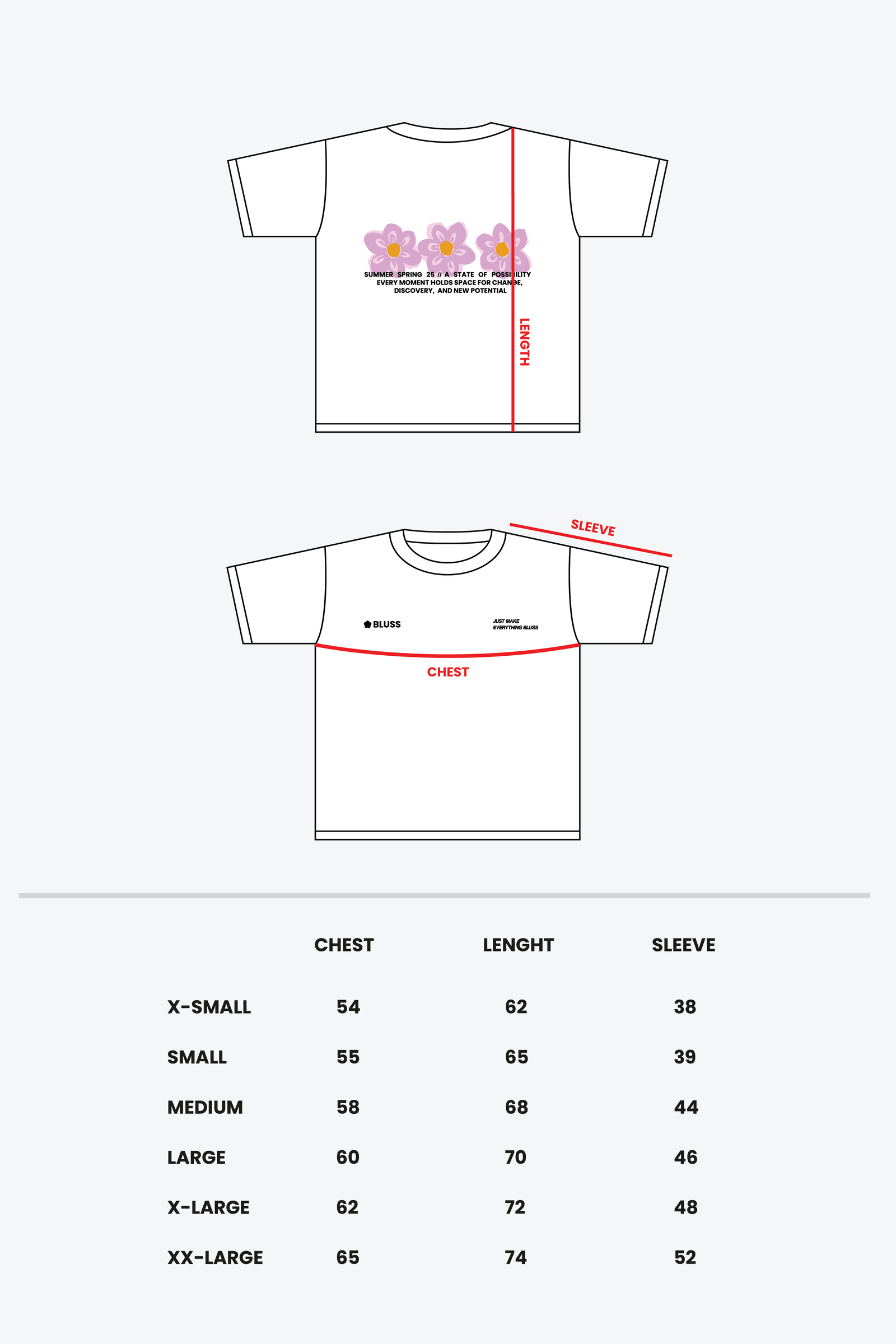 Size chart - CUTE FLOWER TEE