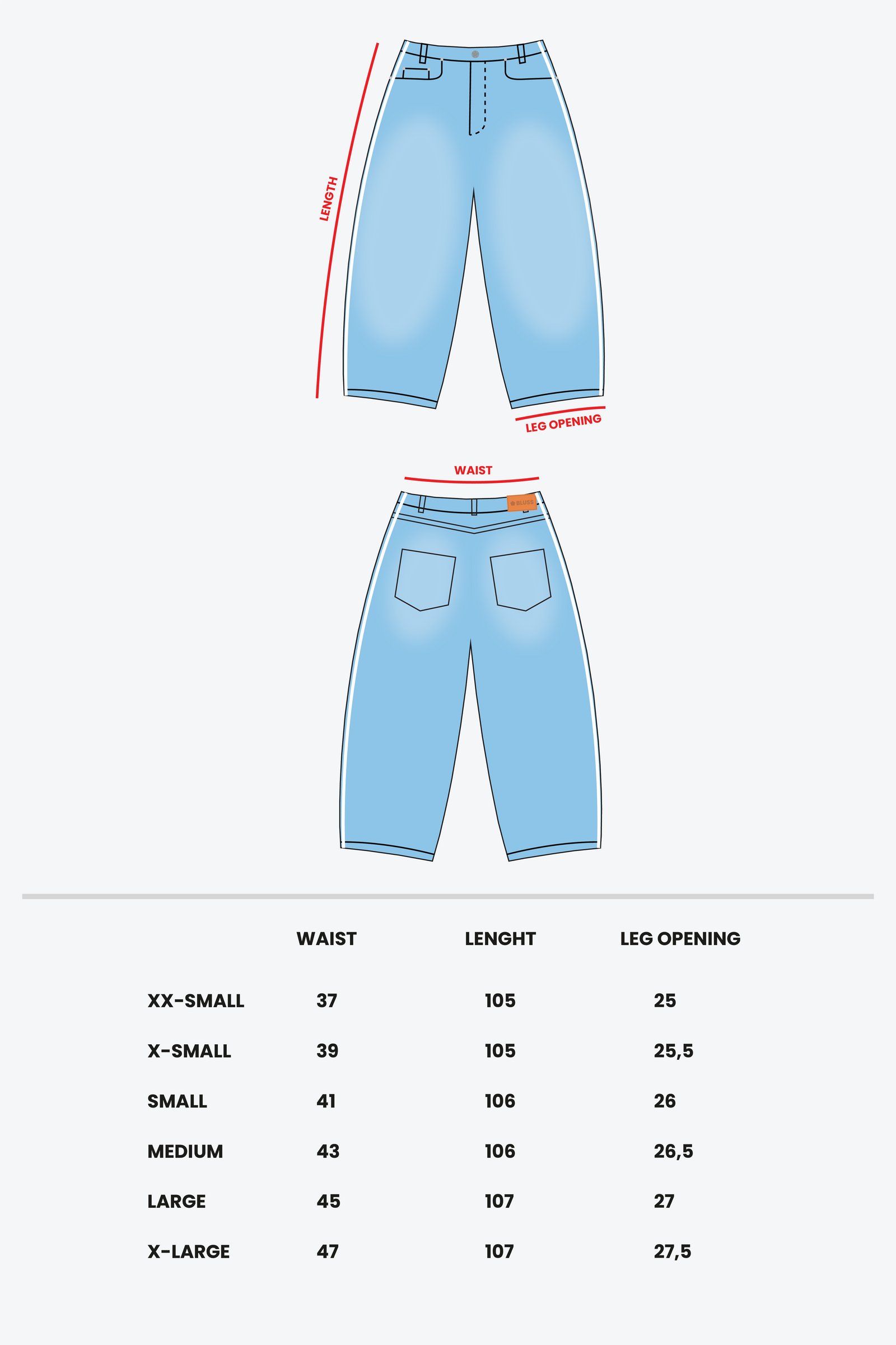 Size chart - BLUE STRIPE JEANS