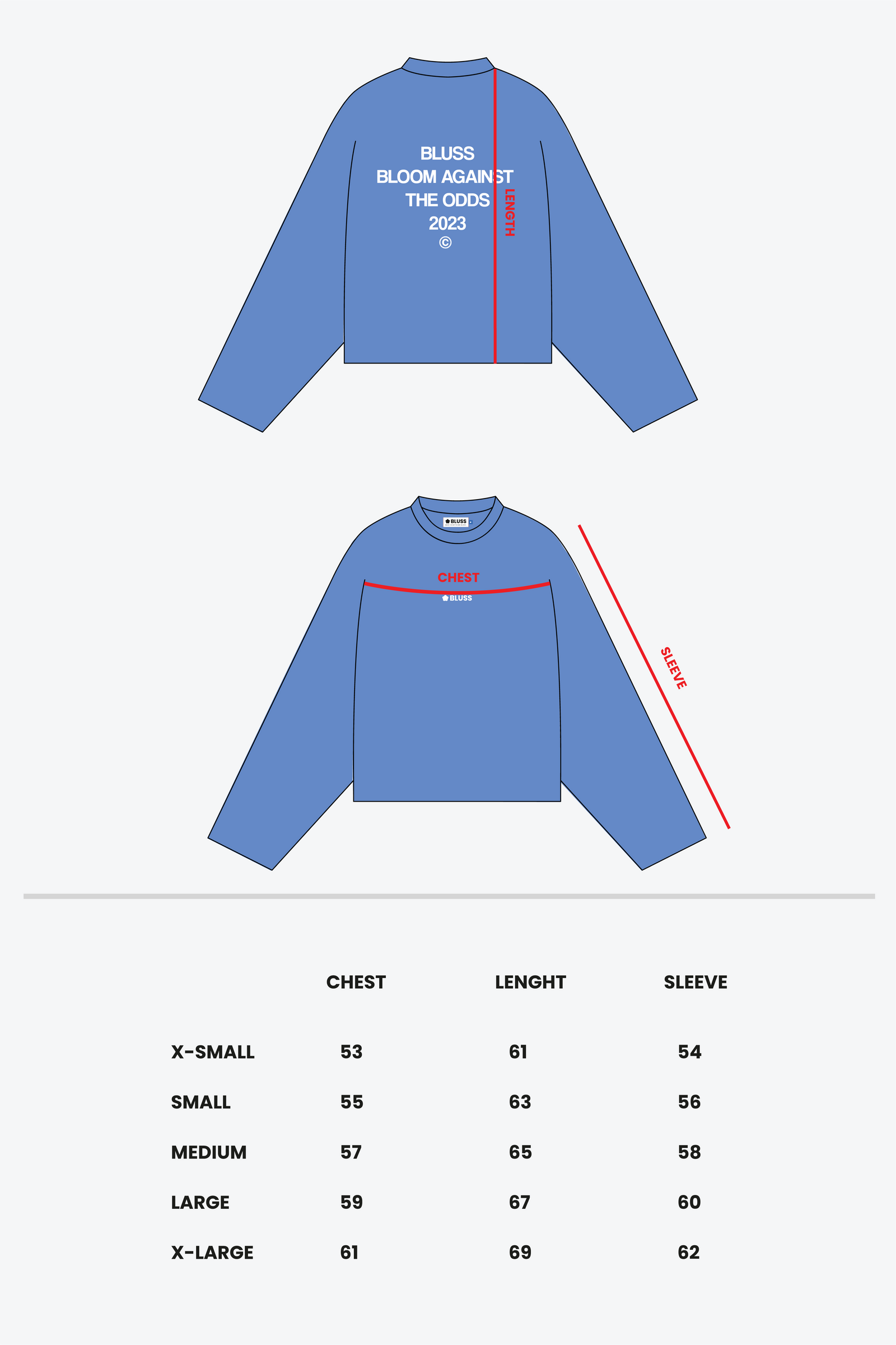 Size chart - CORNFLOWER LONGSLEEVE