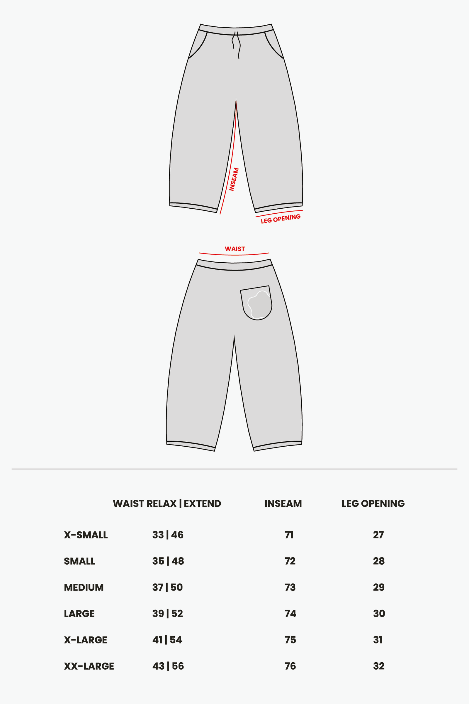 Size chart - BLUSS JOGGERS