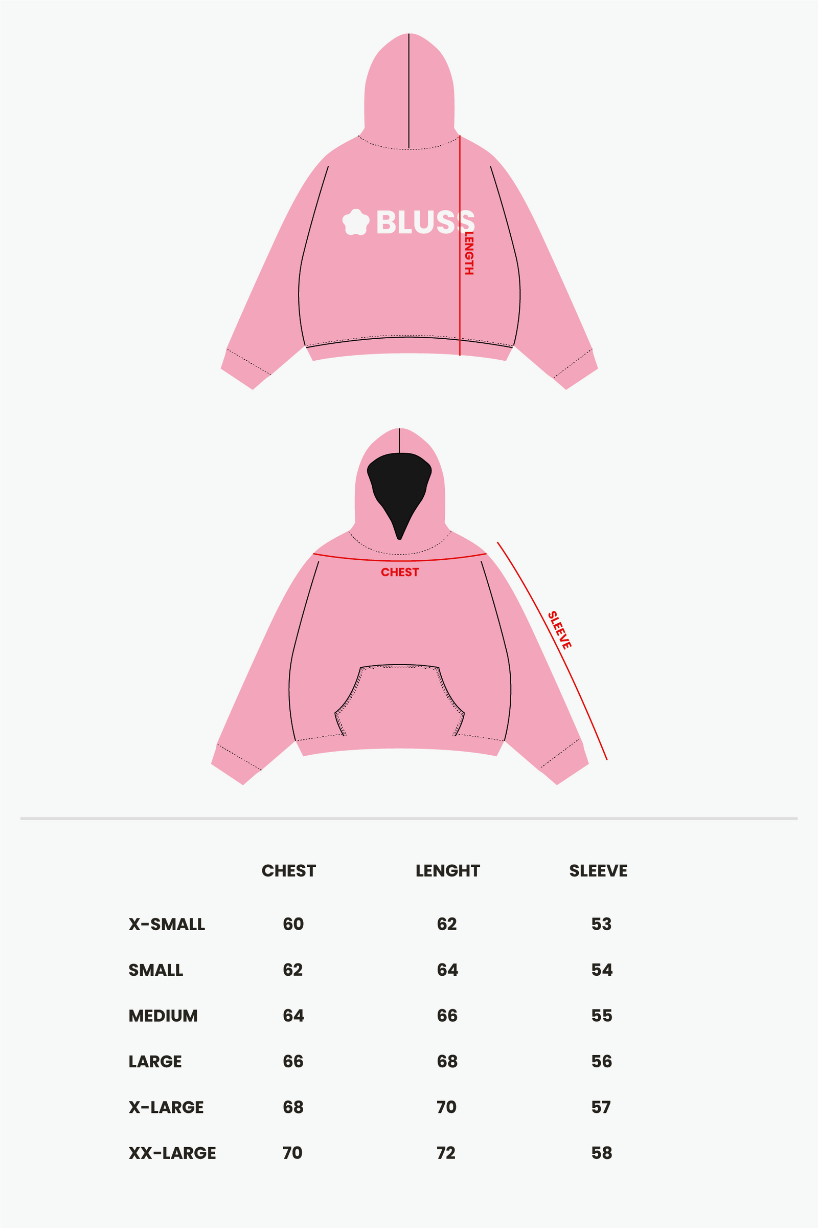 Size chart - PINK HOODIE